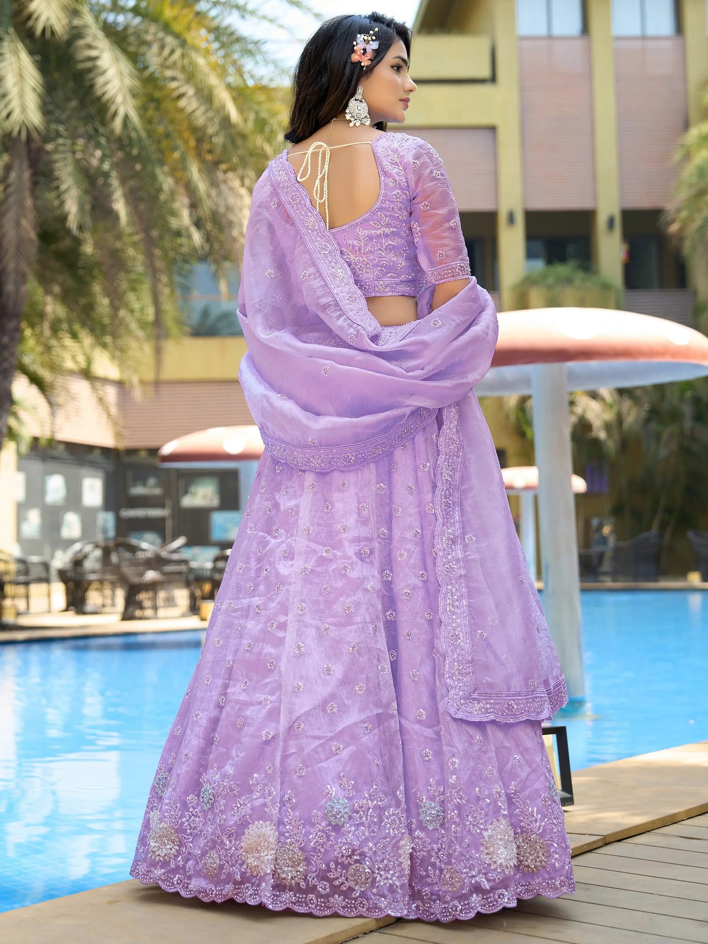 Lavish Lavender Thread Work Organza Bridesmaid Lehenga Choli - Zeel Clothing