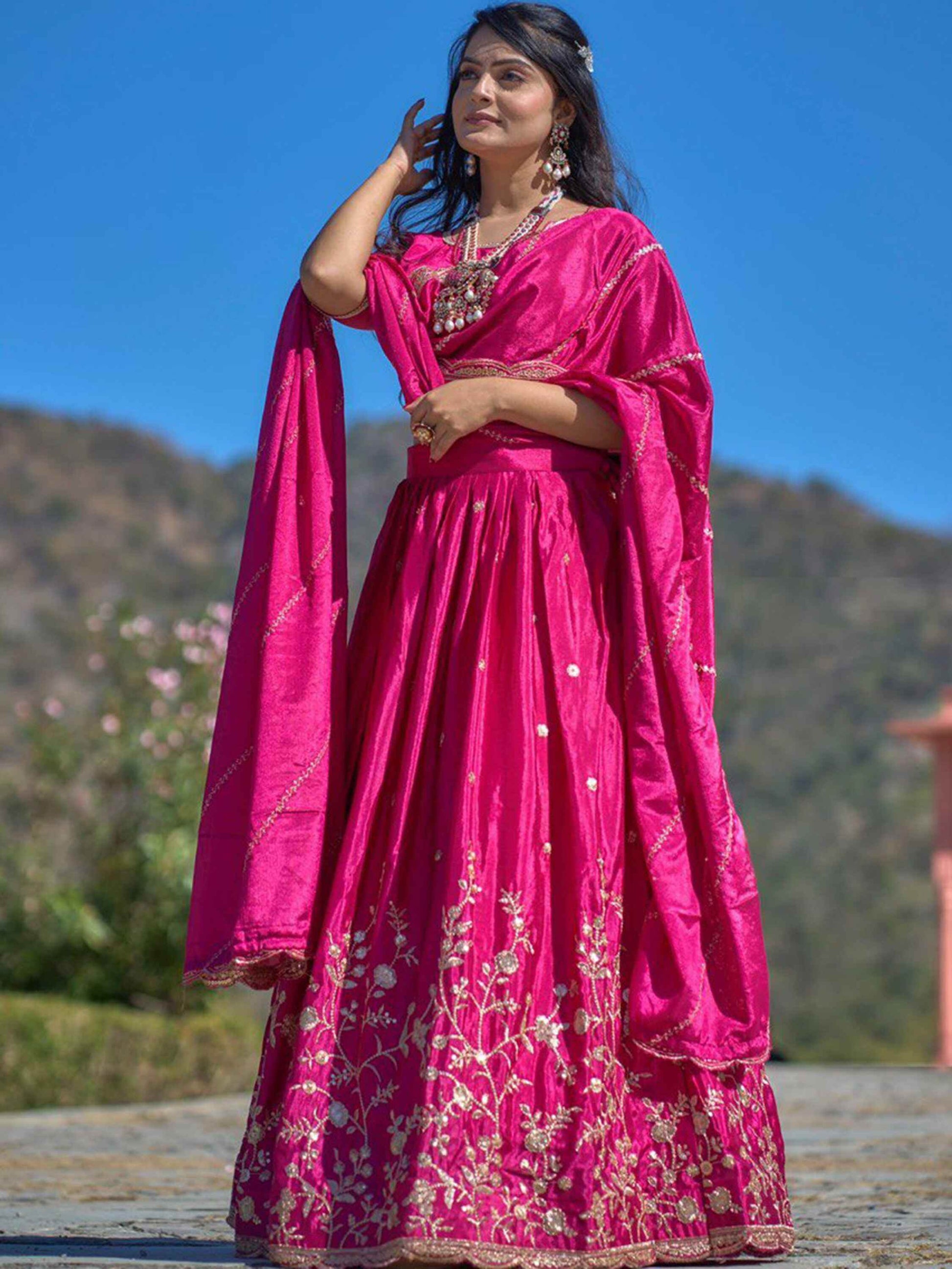 Lovable Rani Pink Sequins Chinon Engagement Wear Lehenga Choli - Zeel Clothing