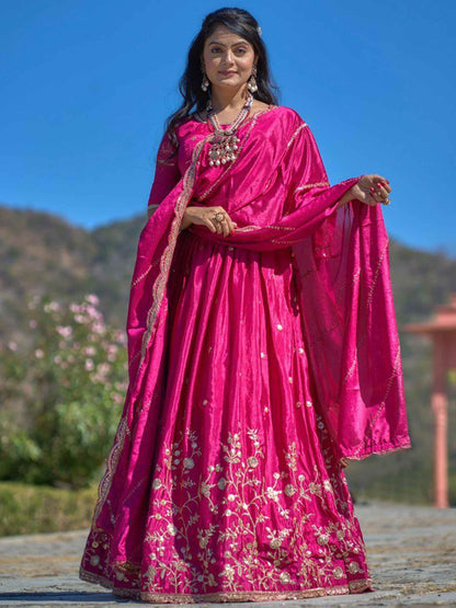 Lovable Rani Pink Sequins Chinon Engagement Wear Lehenga Choli - Zeel Clothing