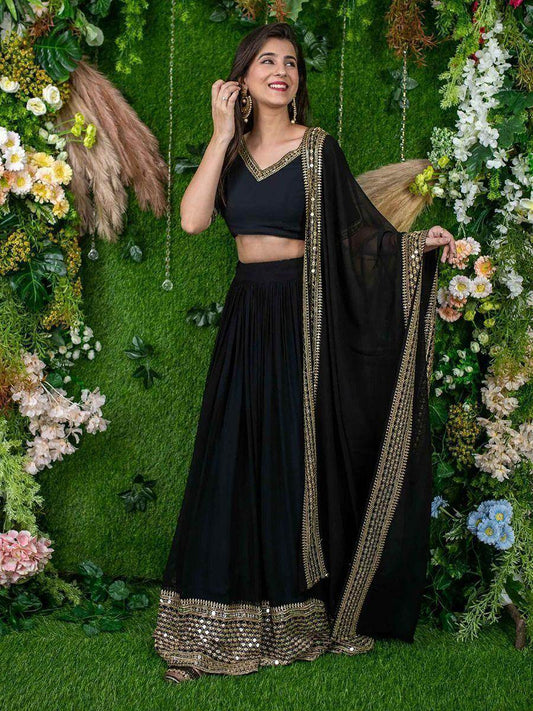 Lovely Black Embroidered Work Georgette Lehenga Choli - Zeel Clothing