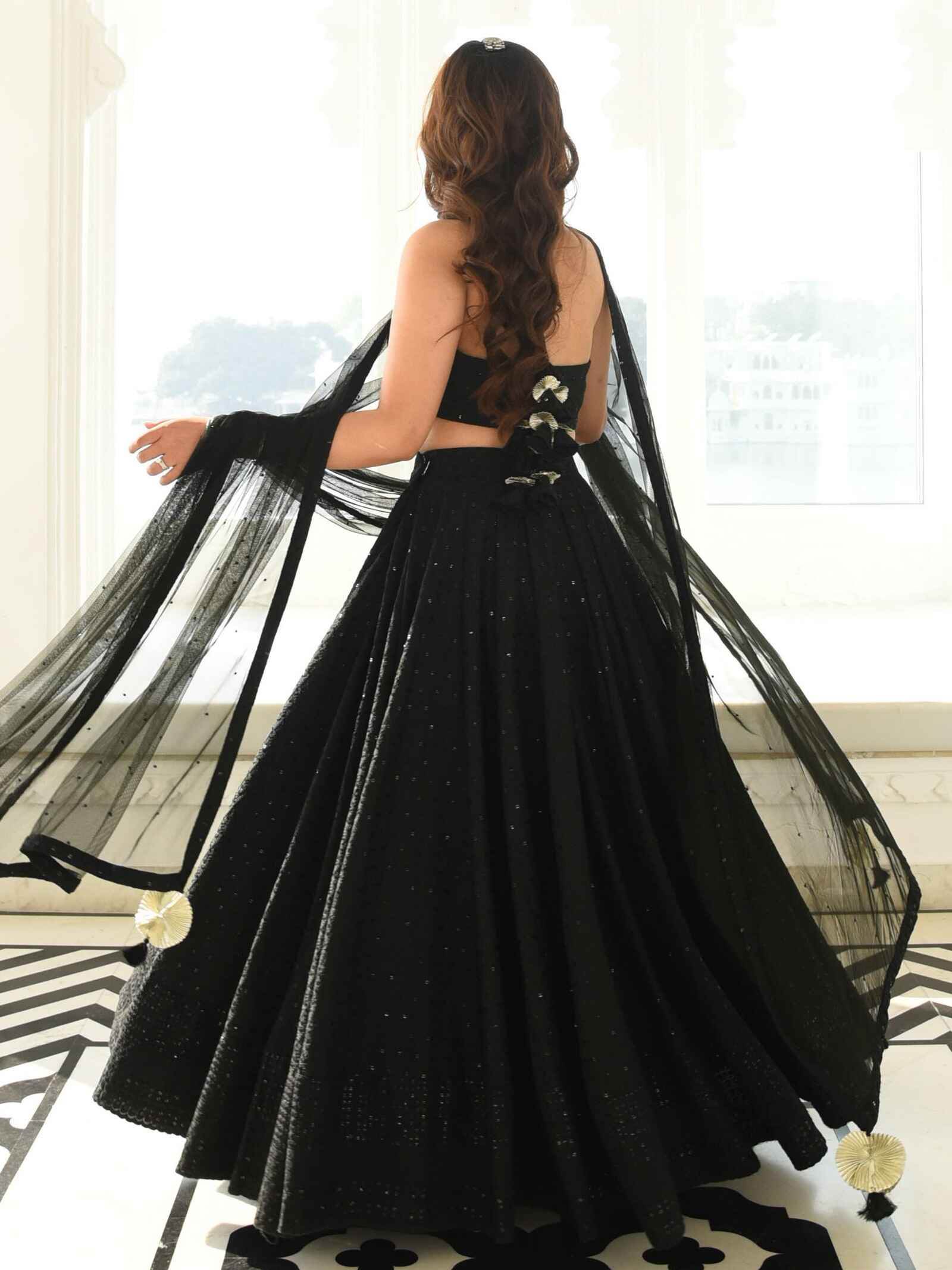 Lovely Black Sequins Georgette Party Wear Lehenga Choli - Zeel Clothing