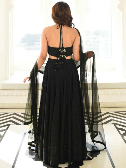 Lovely Black Sequins Georgette Party Wear Lehenga Choli - Zeel Clothing