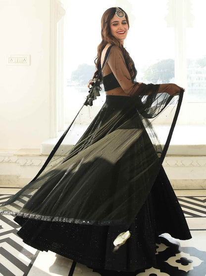 Lovely Black Sequins Georgette Party Wear Lehenga Choli - Zeel Clothing