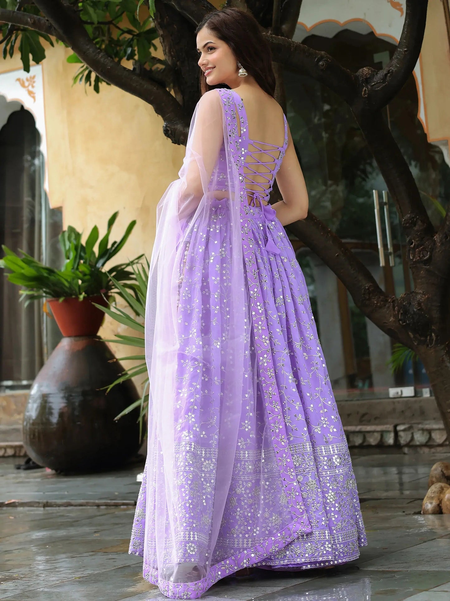 Lovely Lavender Embroidered Georgette Engagement Wear Lehenga Choli - Zeel Clothing