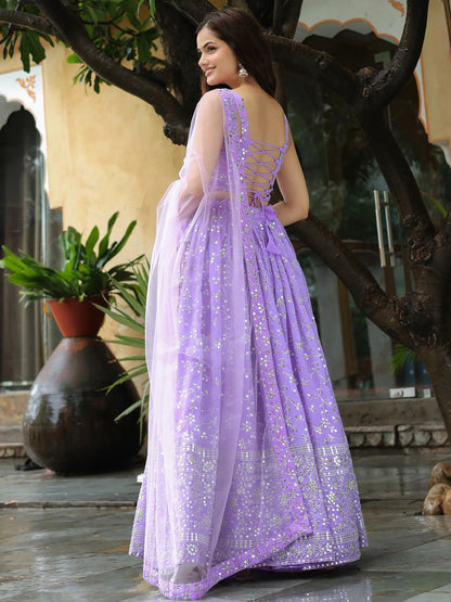 Lovely Lavender Embroidered Georgette Engagement Wear Lehenga Choli - Zeel Clothing