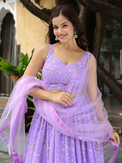 Lovely Lavender Embroidered Georgette Engagement Wear Lehenga Choli - Zeel Clothing