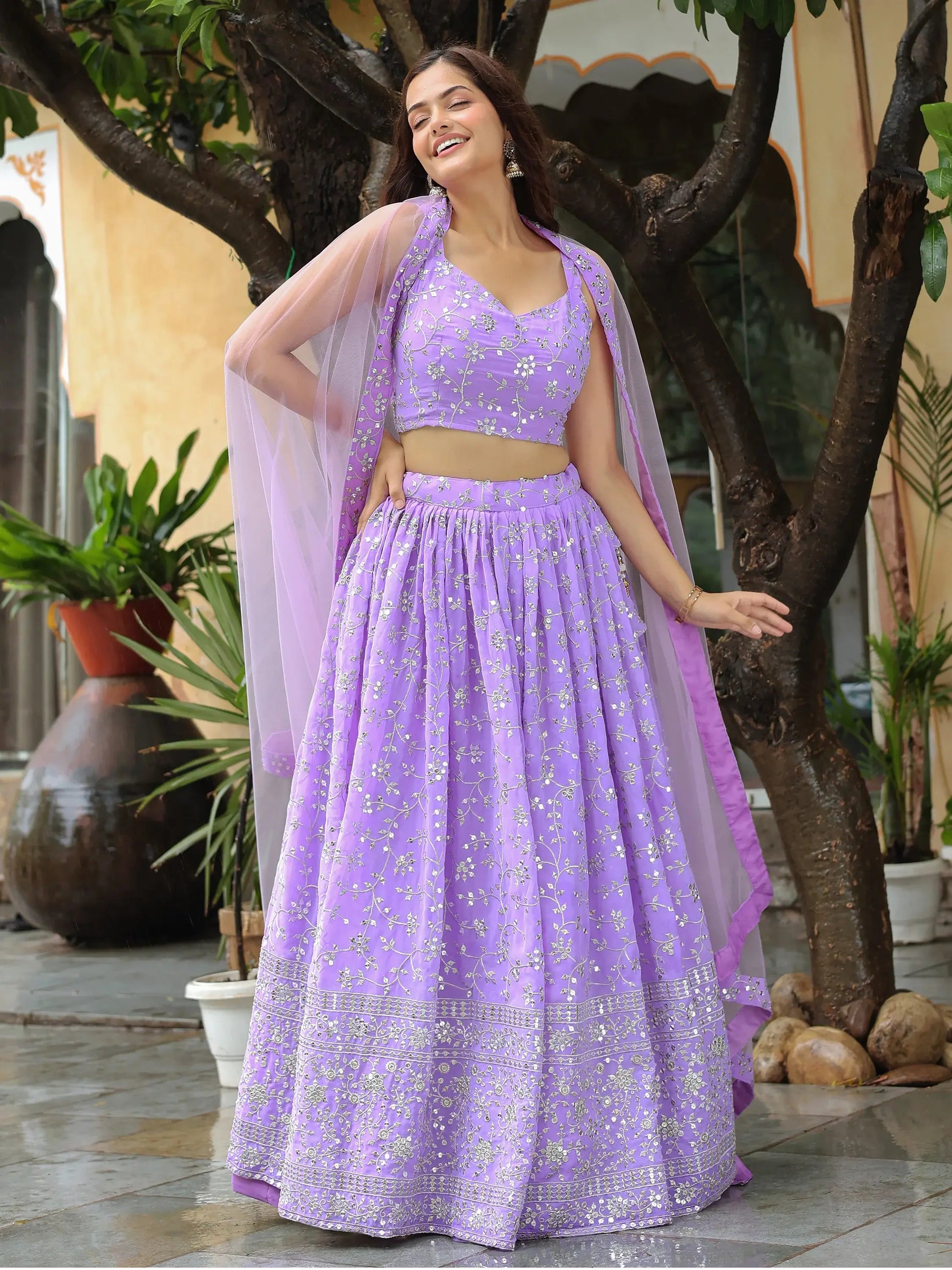 Lovely Lavender Embroidered Georgette Engagement Wear Lehenga Choli - Zeel Clothing