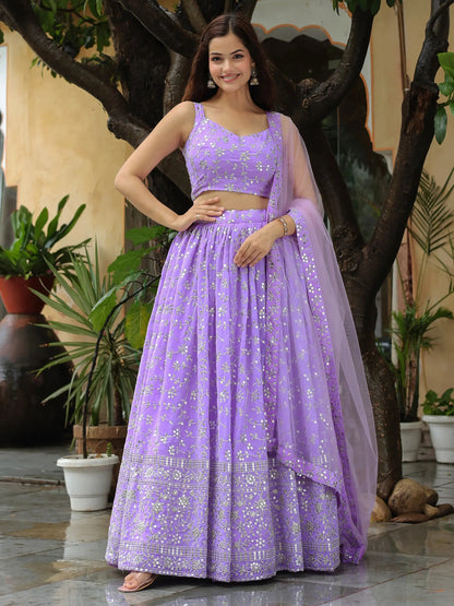 Lovely Lavender Embroidered Georgette Engagement Wear Lehenga Choli - Zeel Clothing