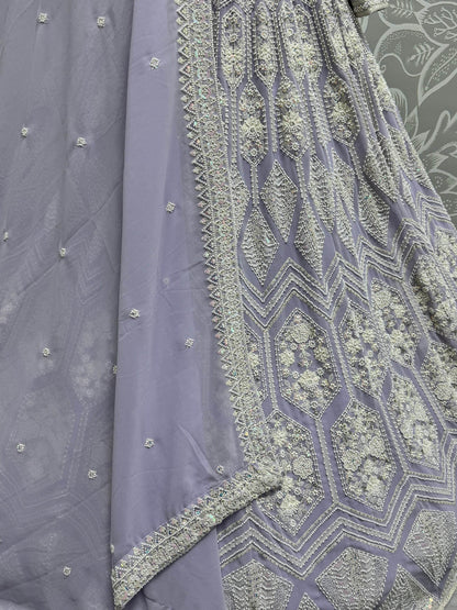 Lovely Lavender Thread Work Georgette Wedding Lehenga Choli - Zeel Clothing