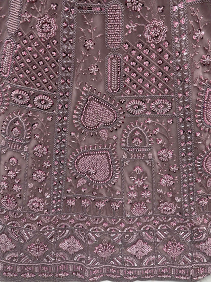 Lovely Lilac Thread Embroidered Net Monochrome Lehenga Choli With Dupatta - Zeel Clothing