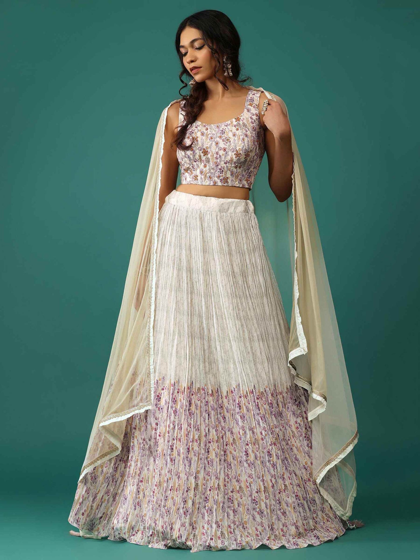 Lovely Off-White Floral Printed Georgette Festival Wear Lehenga Choli - Zeel Clothing