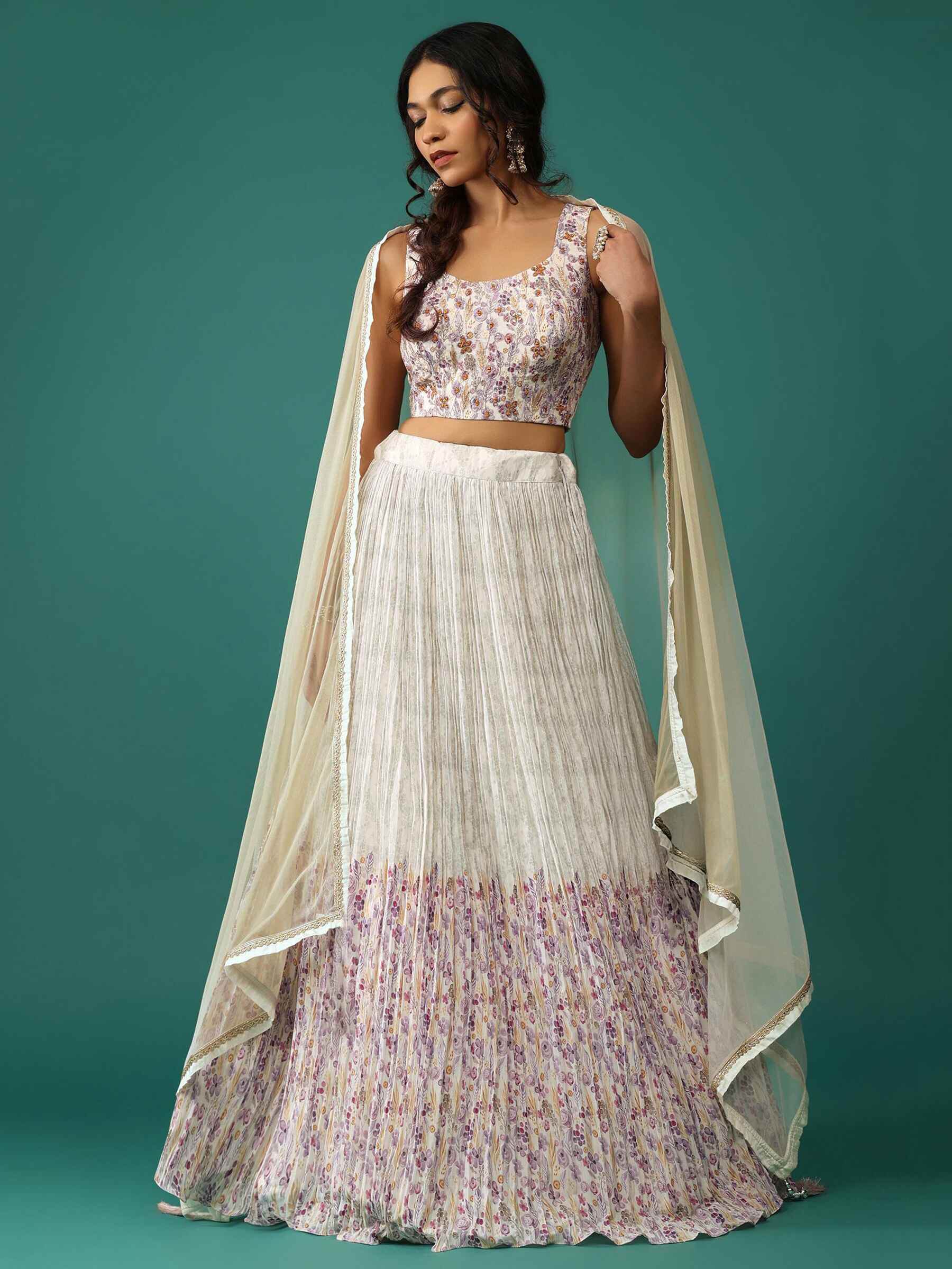 Lovely Off-White Floral Printed Georgette Festival Wear Lehenga Choli - Zeel Clothing