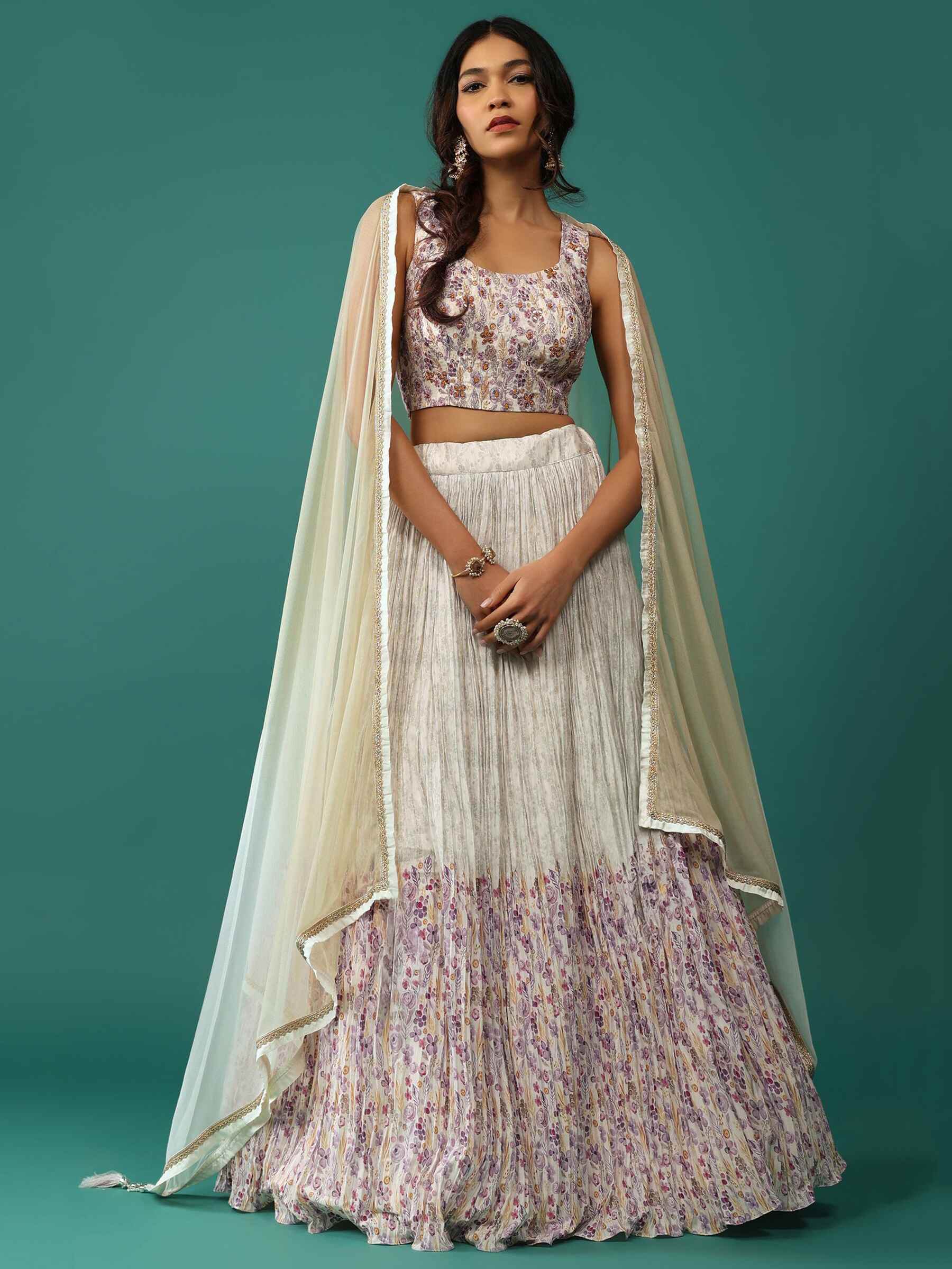 Lovely Off-White Floral Printed Georgette Festival Wear Lehenga Choli - Zeel Clothing