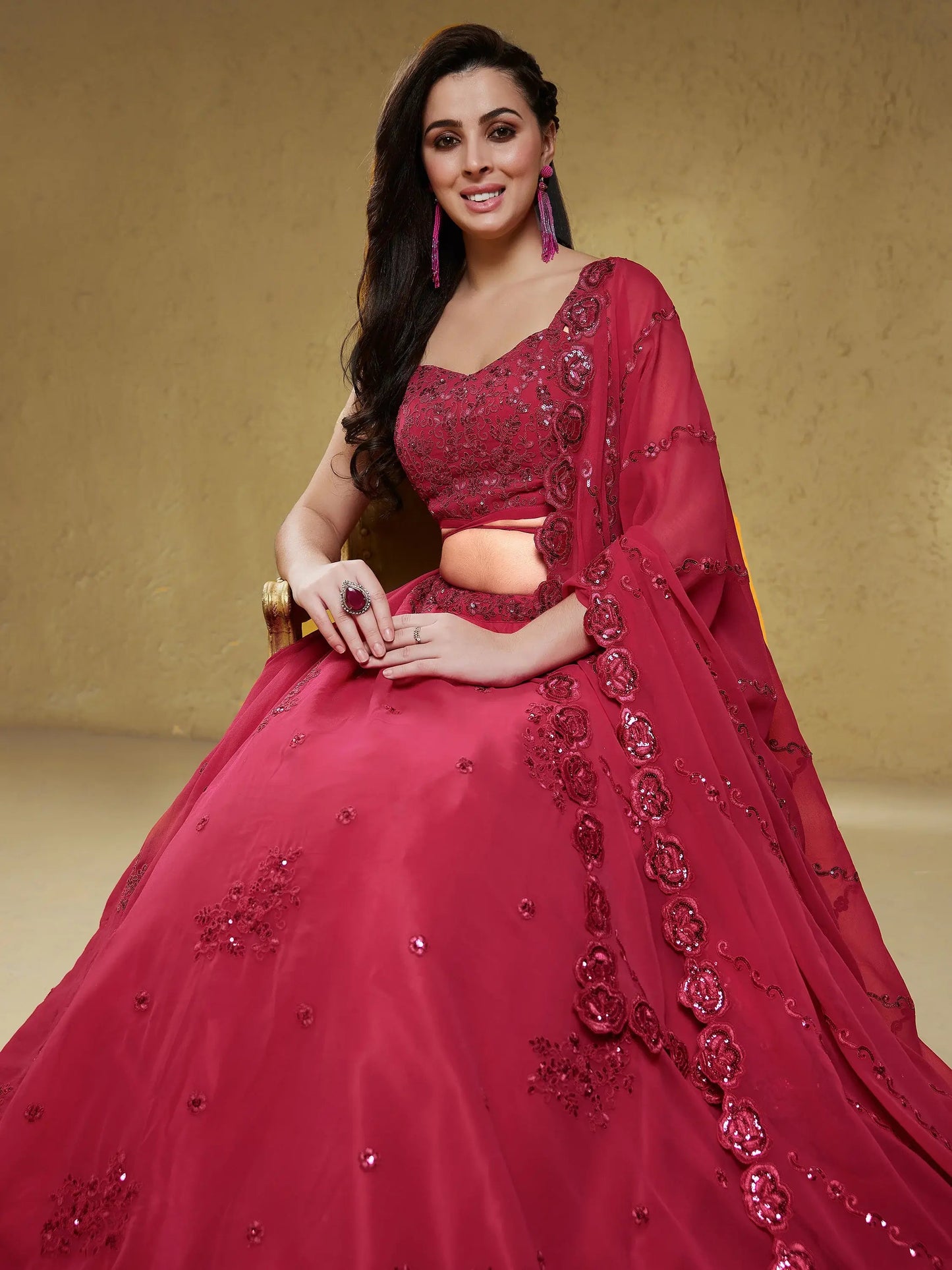 Lovely Pink Embroidered Georgette Reception Wear Lehenga Choli - Zeel Clothing