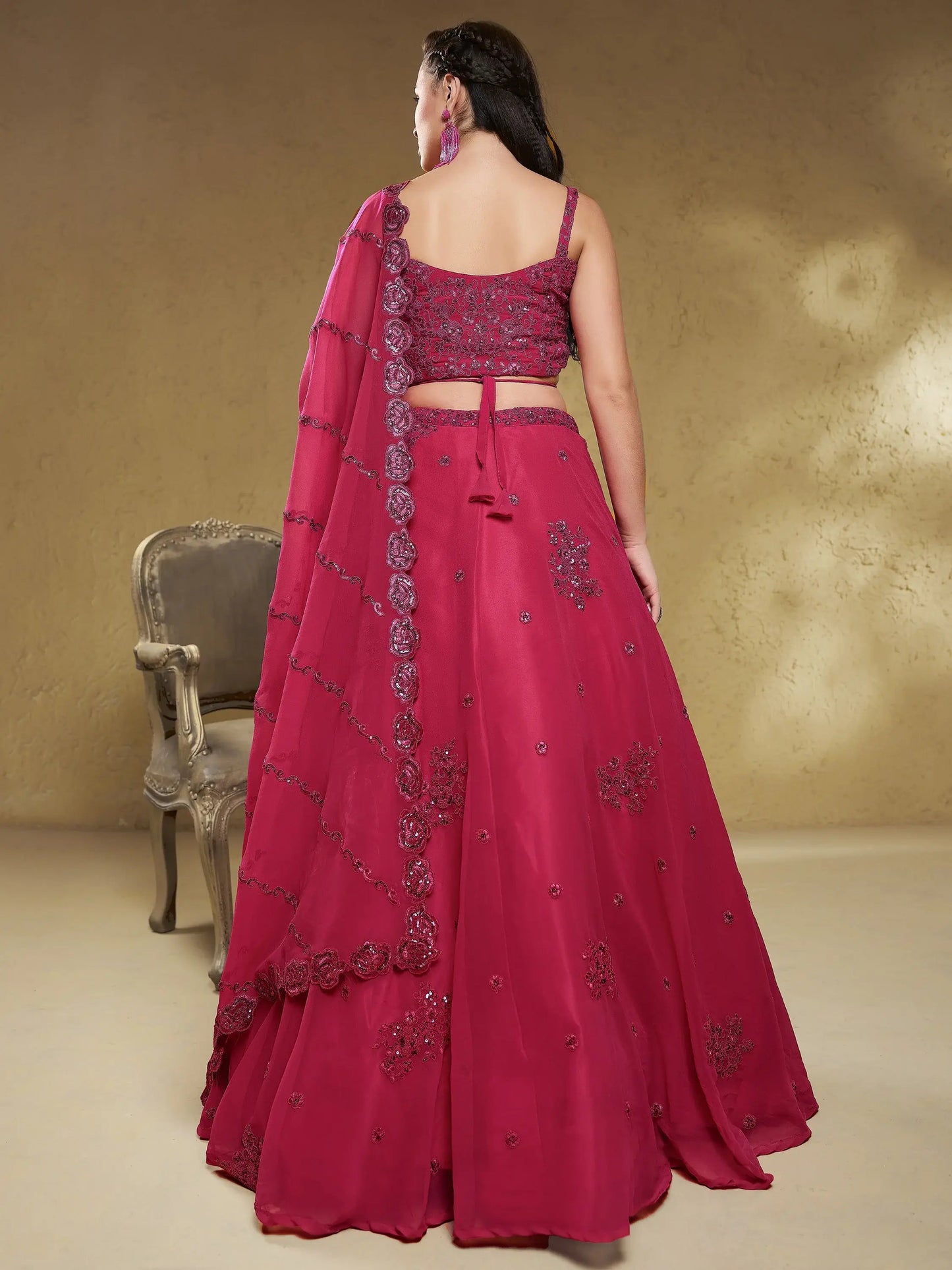 Lovely Pink Embroidered Georgette Reception Wear Lehenga Choli - Zeel Clothing