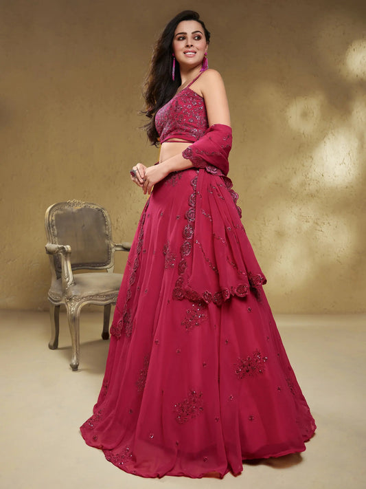 Lovely Pink Embroidered Georgette Reception Wear Lehenga Choli - Zeel Clothing