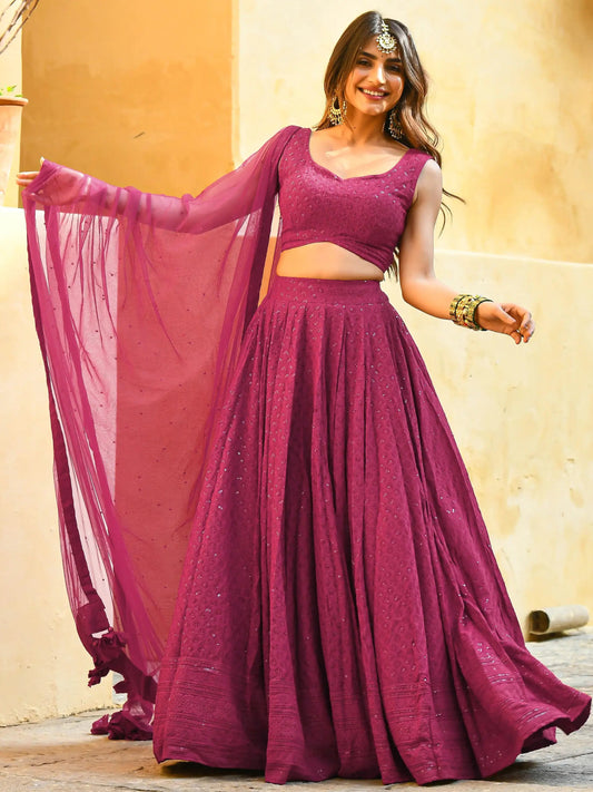 Lovely Pink Thread Work Georgette Party Wear Lehenga Choli With Dupatta - Zeel Clothing