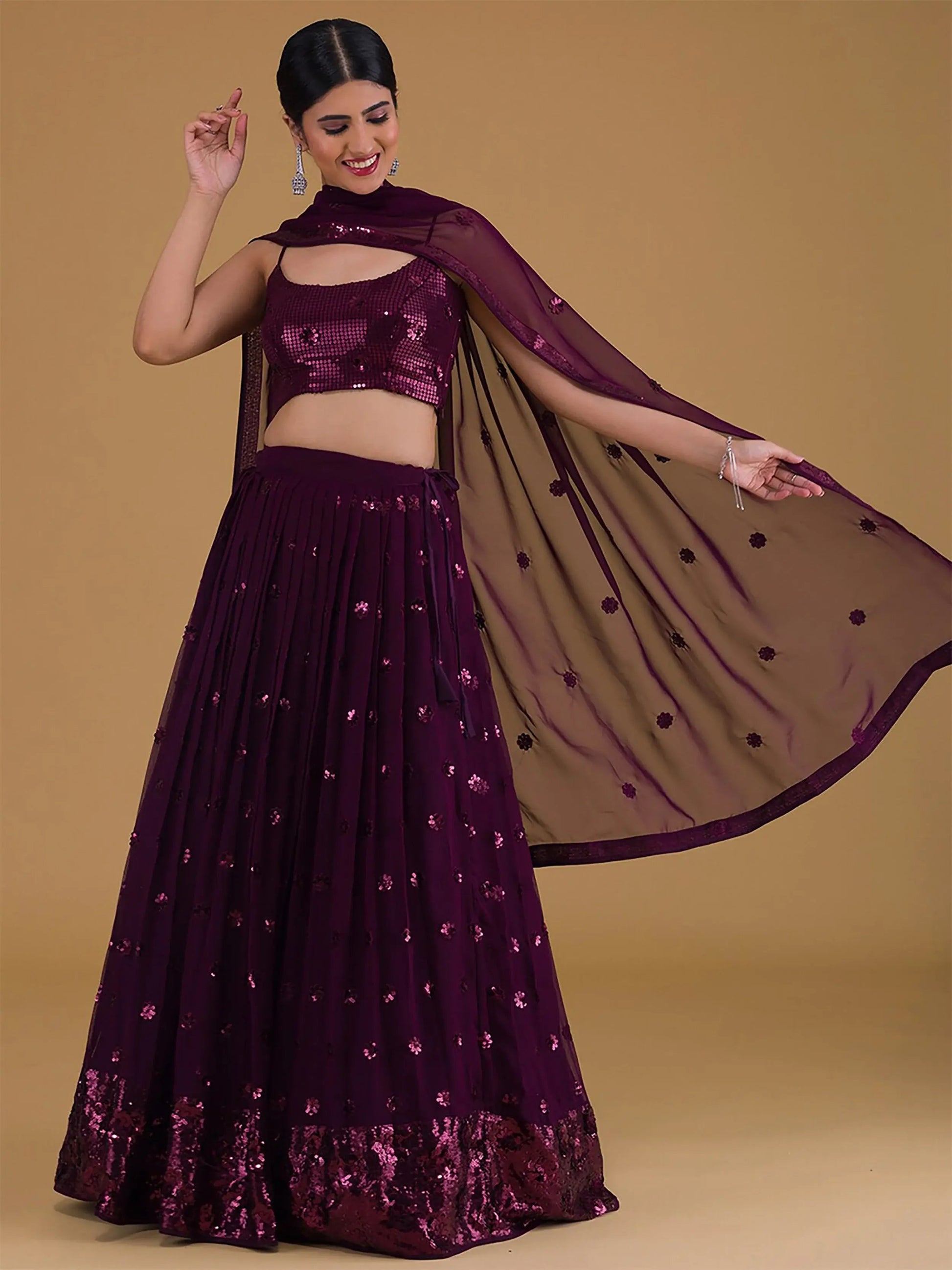 Lovely Purple Embroidered Georgette Party Wear Lehenga Choli - Zeel Clothing