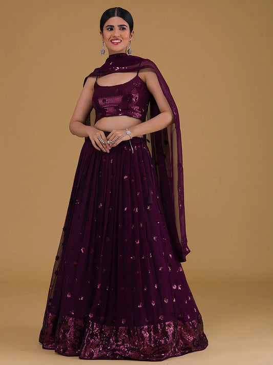 Lovely Purple Embroidered Georgette Party Wear Lehenga Choli - Zeel Clothing