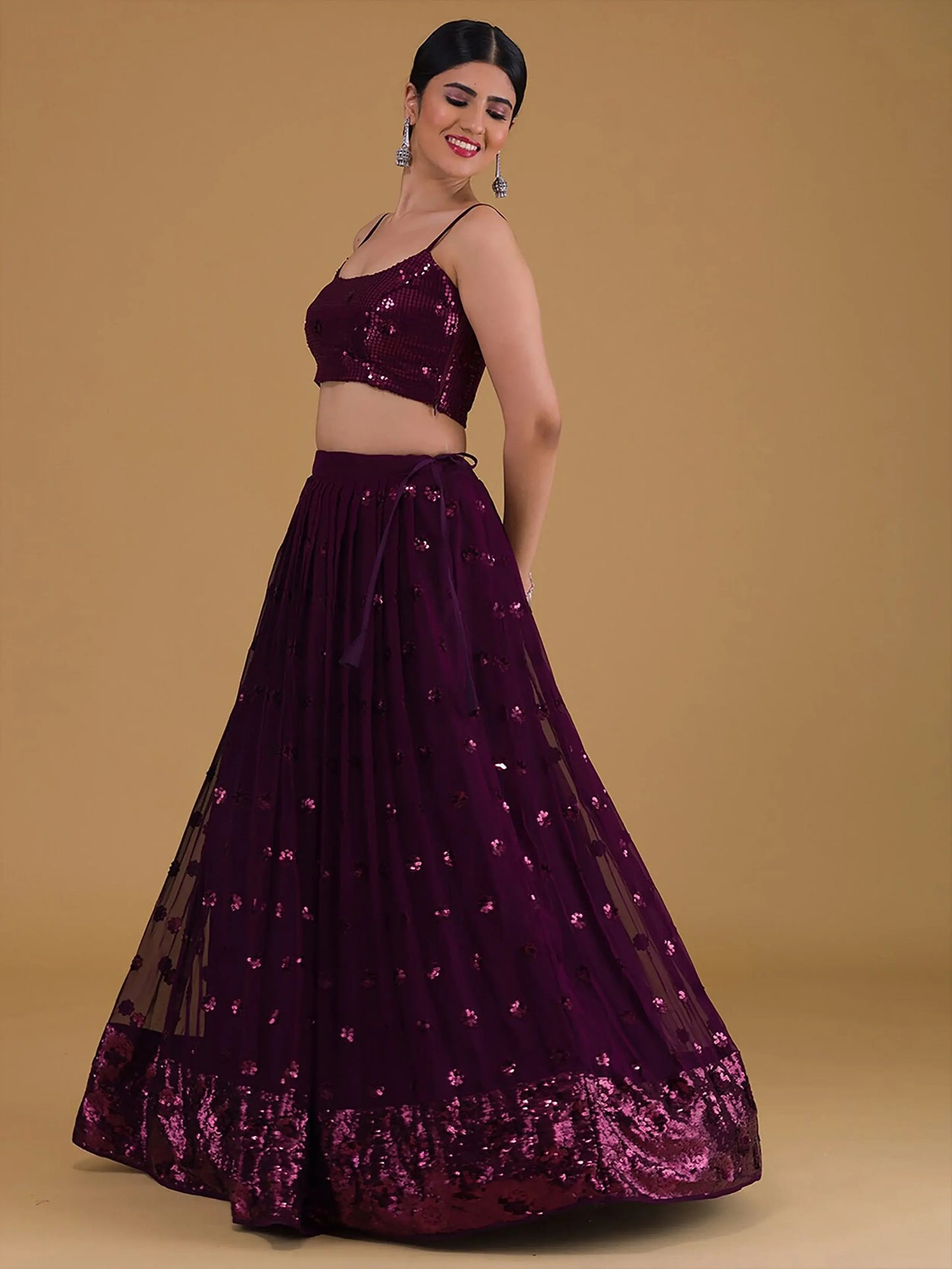 Lovely Purple Embroidered Georgette Party Wear Lehenga Choli - Zeel Clothing