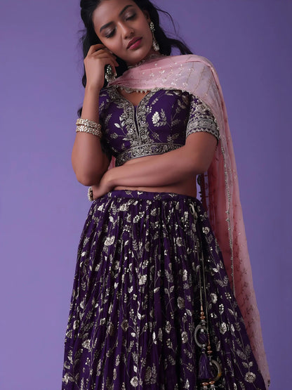 Lovely Purple Zari Embroidered Georgette Wedding Wear Lehenga Choli - Zeel Clothing