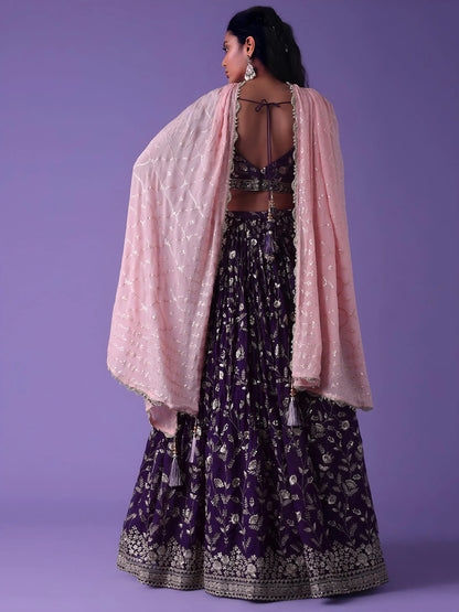 Lovely Purple Zari Embroidered Georgette Wedding Wear Lehenga Choli - Zeel Clothing