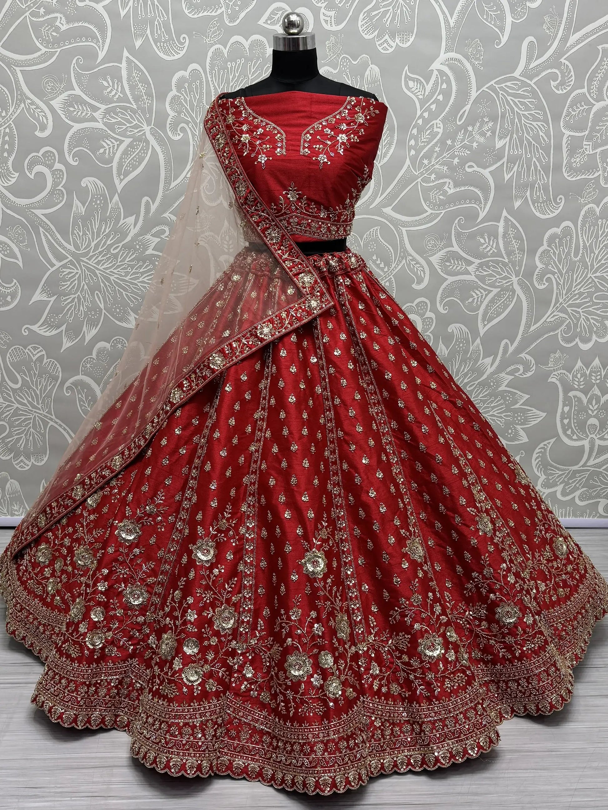 Lovely Red Hand Work Silk Bridal Wear Lehenga Choli With Double Dupatta - Zeel Clothing