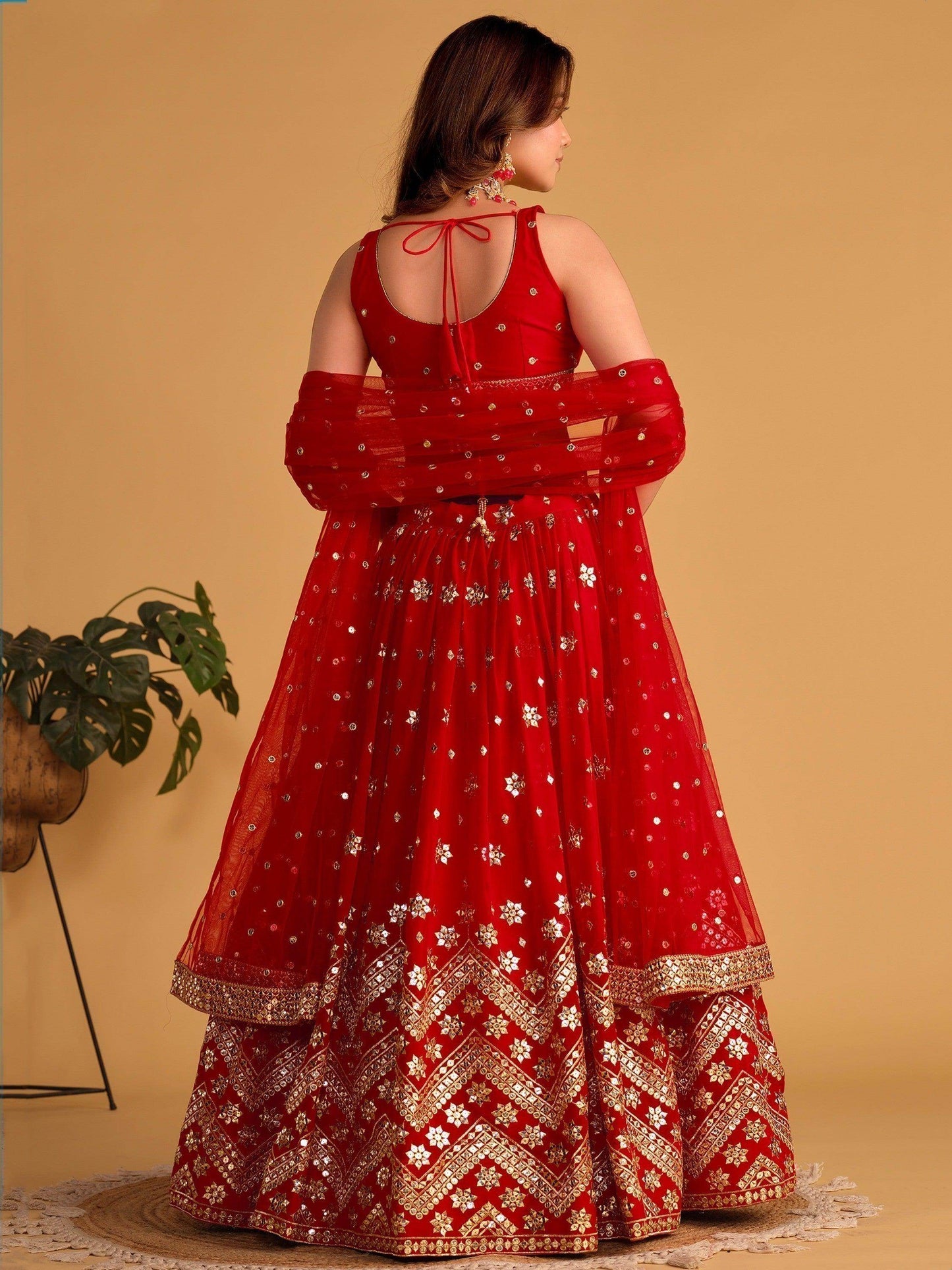 Lovely Red Sequins Georgette Engagement Wear Lehenga Choli - Zeel Clothing