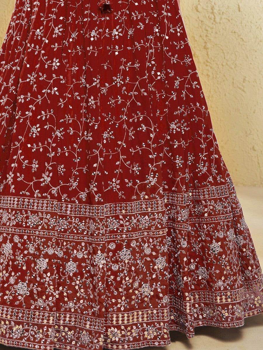 Lovely Red Sequins Georgette Lehenga Choli With Dupatta - Zeel Clothing