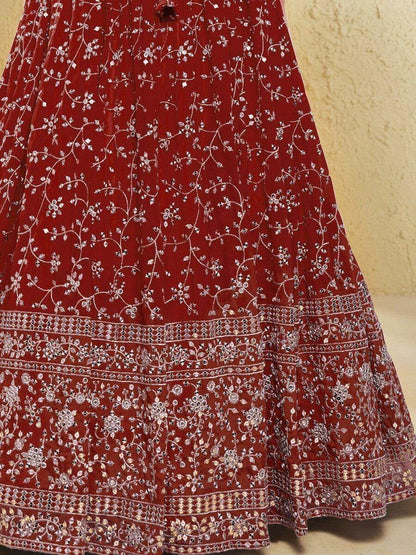 Lovely Red Sequins Georgette Lehenga Choli With Dupatta - Zeel Clothing