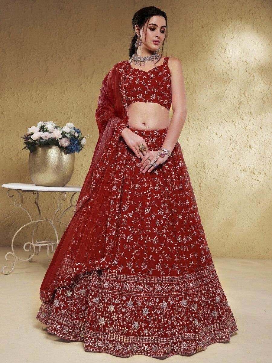 Lovely Red Sequins Georgette Lehenga Choli With Dupatta - Zeel Clothing