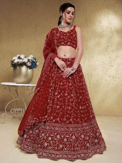 Lovely Red Sequins Georgette Lehenga Choli With Dupatta - Zeel Clothing