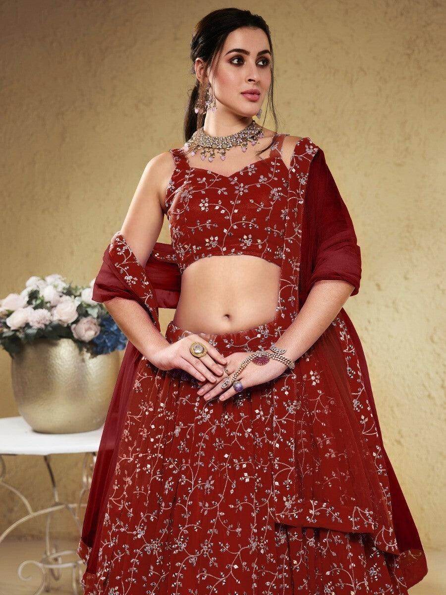 Lovely Red Sequins Georgette Lehenga Choli With Dupatta - Zeel Clothing