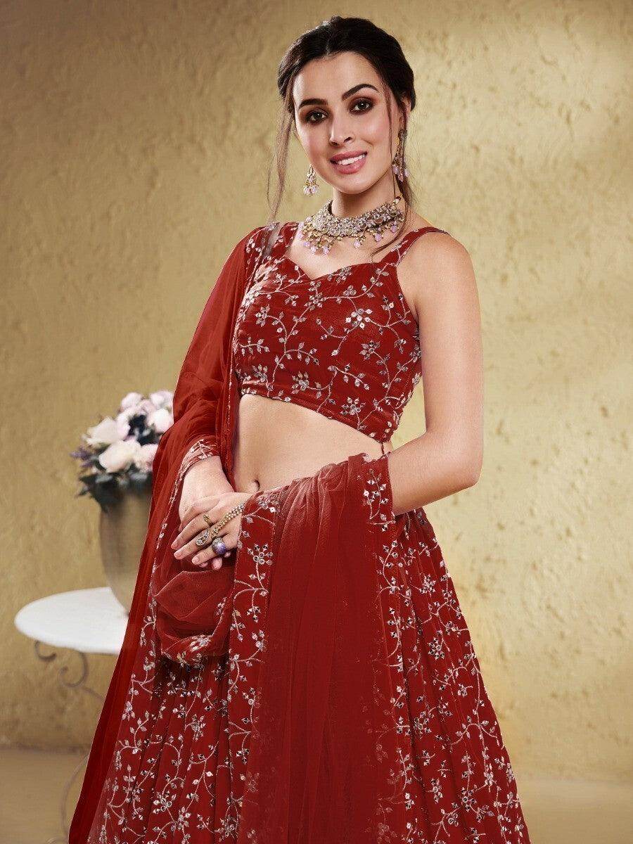 Lovely Red Sequins Georgette Lehenga Choli With Dupatta - Zeel Clothing