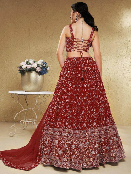 Lovely Red Sequins Georgette Lehenga Choli With Dupatta - Zeel Clothing