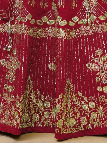 Lovely Red Sequins Silk Wedding Wear Lehenga Choli With Dupatta - Zeel Clothing