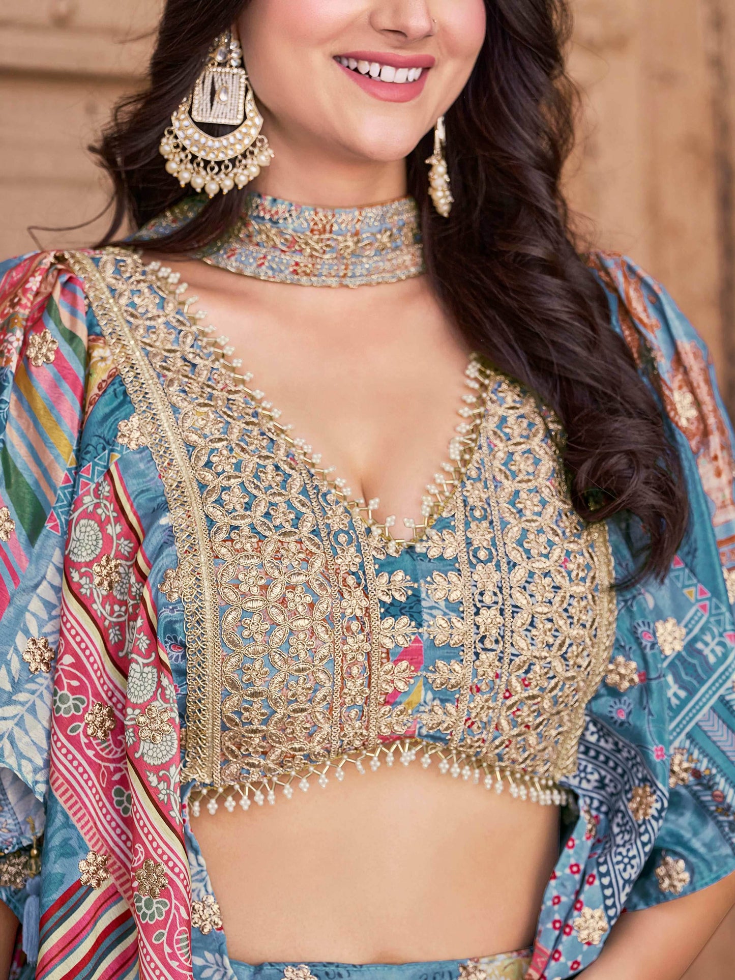 Lovely Sky Blue Zari Embroidery Chinon Reception Wear Lehenga Choli With Dupatta - Zeel Clothing