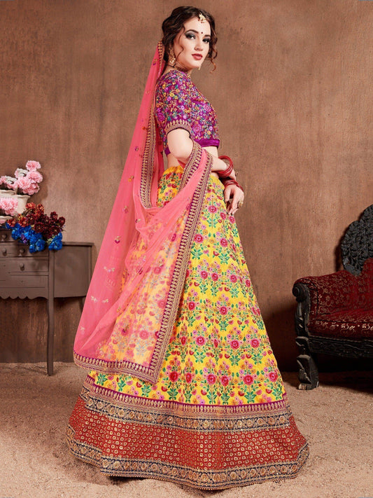 Lovely Yellow Colored Bridal Wear Embroidered Lehenga Choli - Zeel Clothing