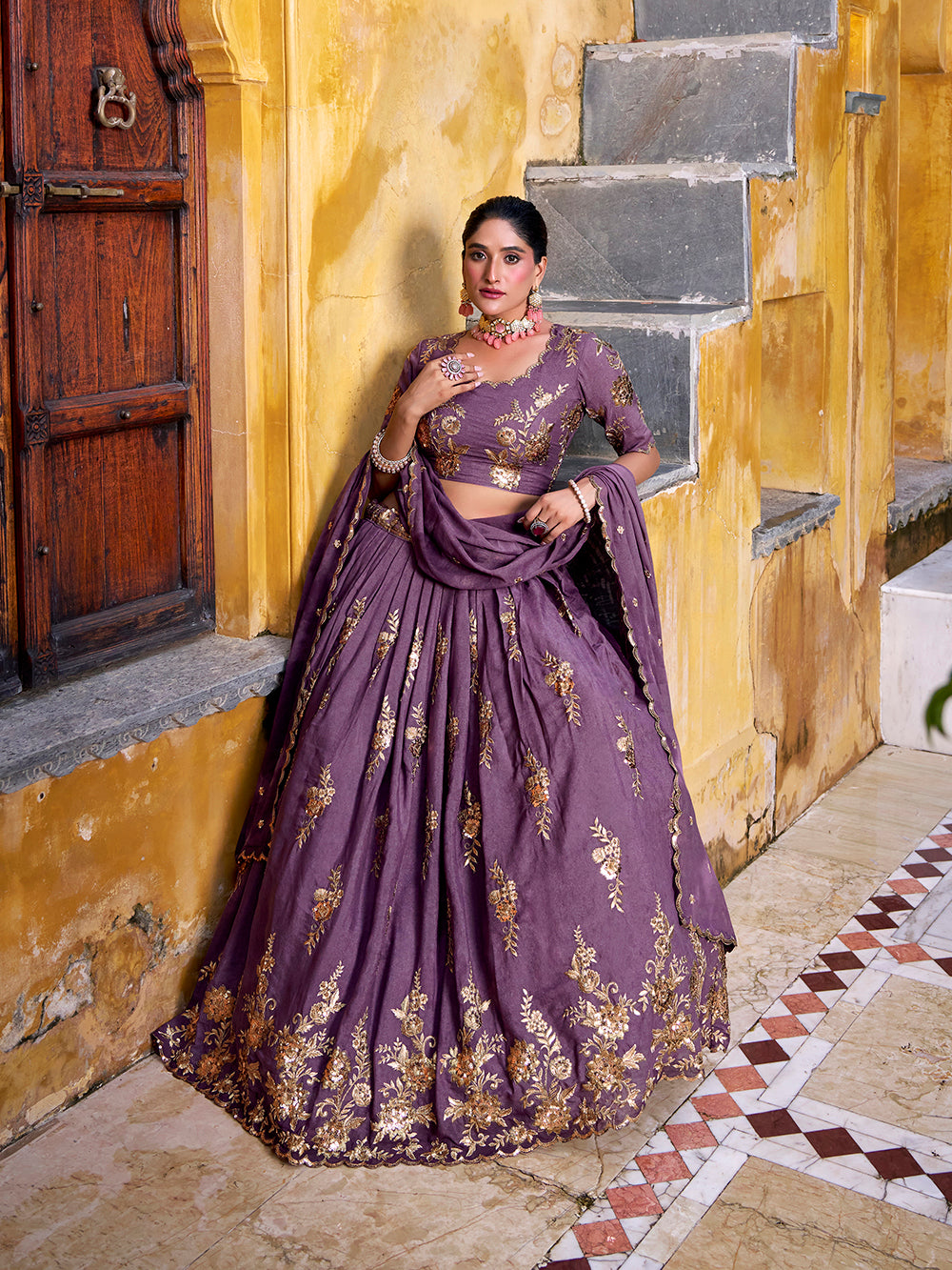 Lavender Color Sequince And Thread Embroidery Work Chocolate Crush Lehenga Choli