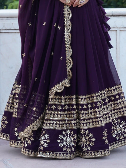 Surprising Purple Sequins Georgette Wedding Wear Lehenga Choli