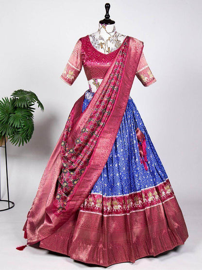 Magnetic Blue Digital Printed Jacquard Silk Wedding Wear Lehenga Choli - Zeel Clothing