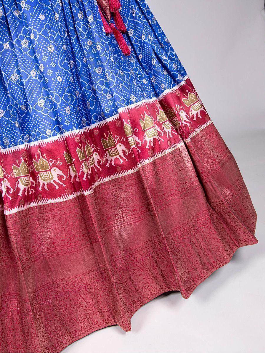 Magnetic Blue Digital Printed Jacquard Silk Wedding Wear Lehenga Choli - Zeel Clothing