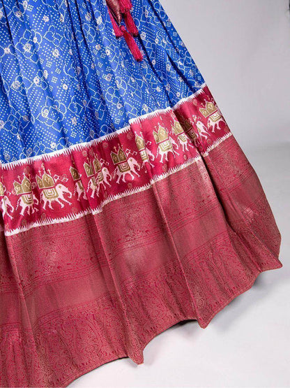 Magnetic Blue Digital Printed Jacquard Silk Wedding Wear Lehenga Choli - Zeel Clothing