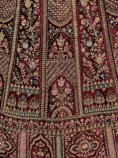 Magnetic Maroon Thread Work Bridal Lehenga Choli With Double Dupatta - Zeel Clothing