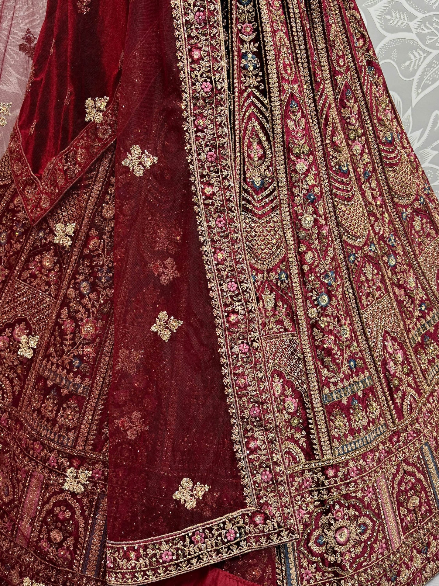 Magnetic Maroon Thread Work Bridal Lehenga Choli With Double Dupatta - Zeel Clothing