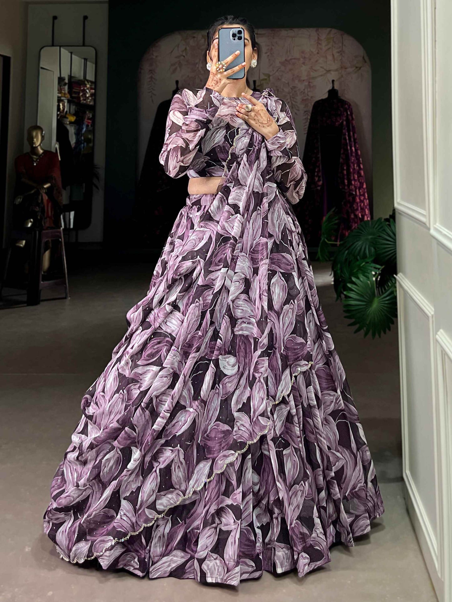 Magnetic Purple Digital Printed Silk Lehenga Choli With Dupatta - Zeel Clothing