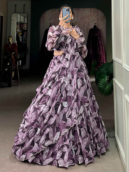 Magnetic Purple Digital Printed Silk Lehenga Choli With Dupatta - Zeel Clothing