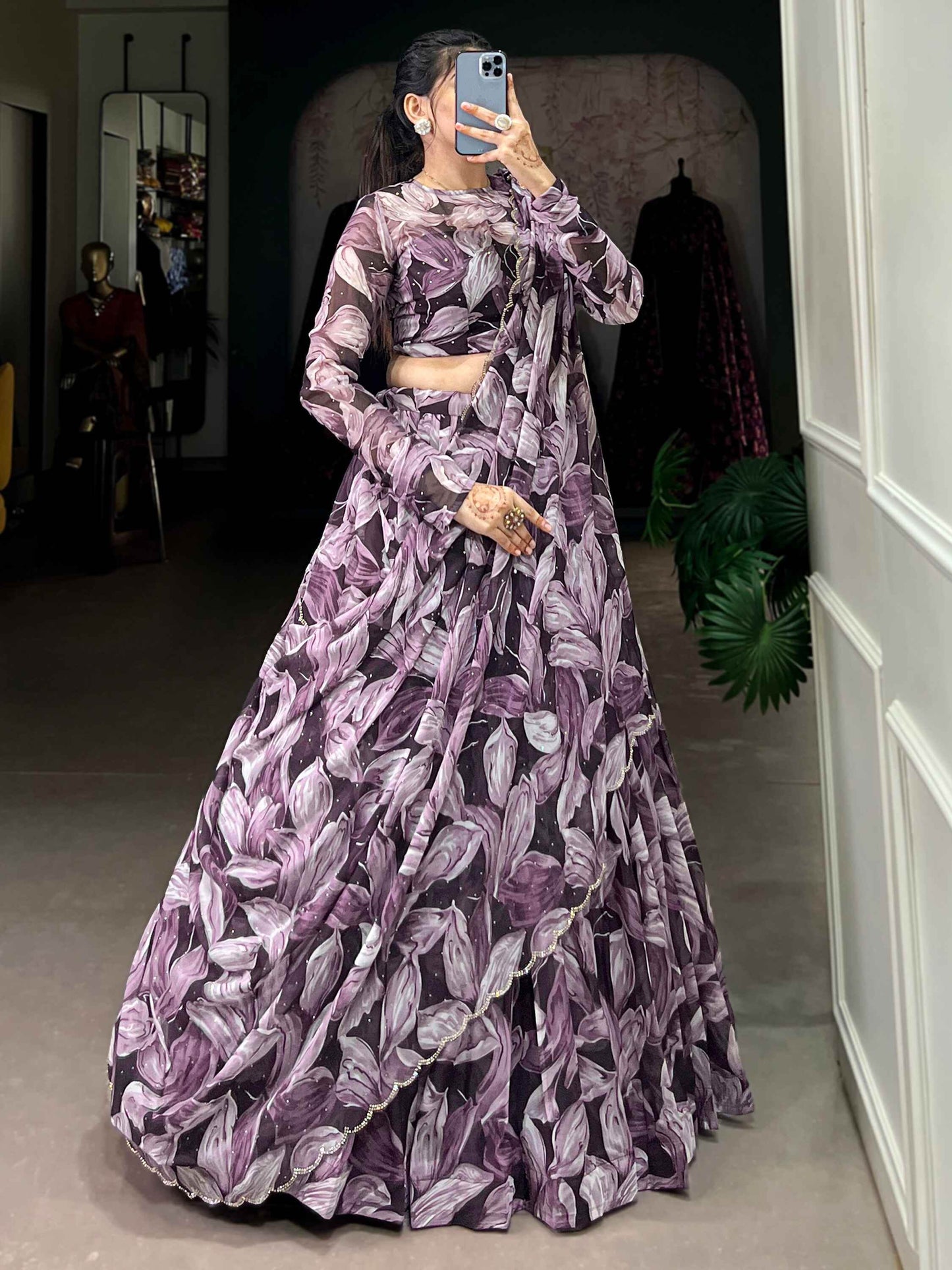 Magnetic Purple Digital Printed Silk Lehenga Choli With Dupatta - Zeel Clothing