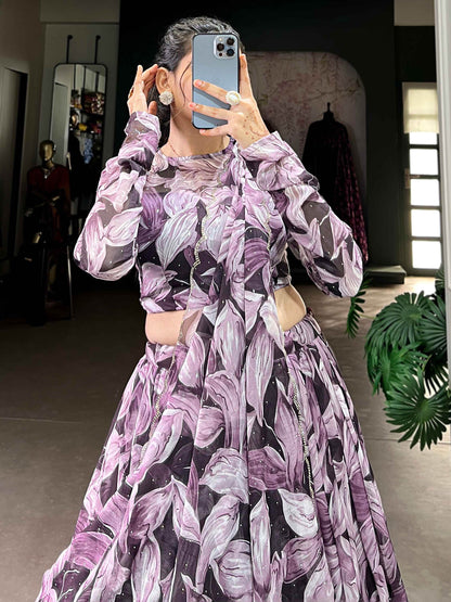 Magnetic Purple Digital Printed Silk Lehenga Choli With Dupatta - Zeel Clothing