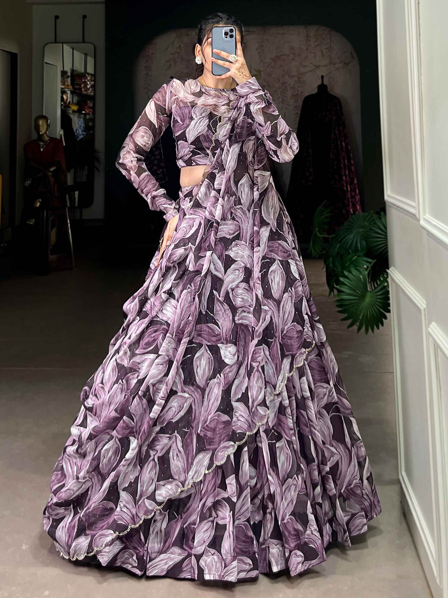 Magnetic Purple Digital Printed Silk Lehenga Choli With Dupatta - Zeel Clothing